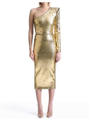 Zhivago Gold Sequin Midi Sheath Dress